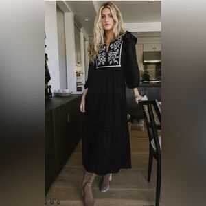 NWOT Bohme Raquel Embroidered Tiered Black Dress